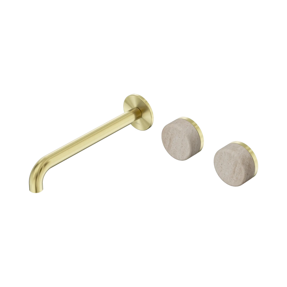 Nero Serenity Wall Basin/Bath Set Offset Spout With Rome Travertine - Brushed Gold / 220MM (24D067BG)