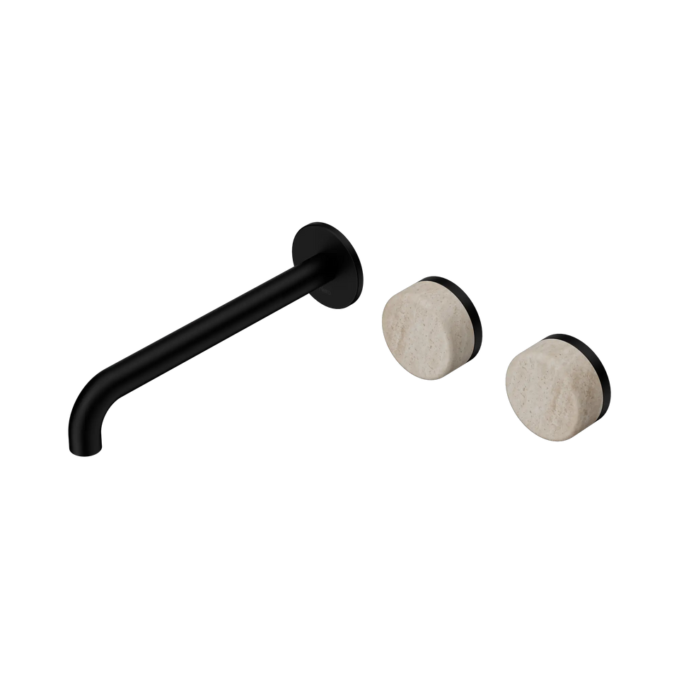 Nero Serenity Wall Basin/Bath Set Offset Spout With Rome Travertine - Matte Black / 220MM (24D067MB)