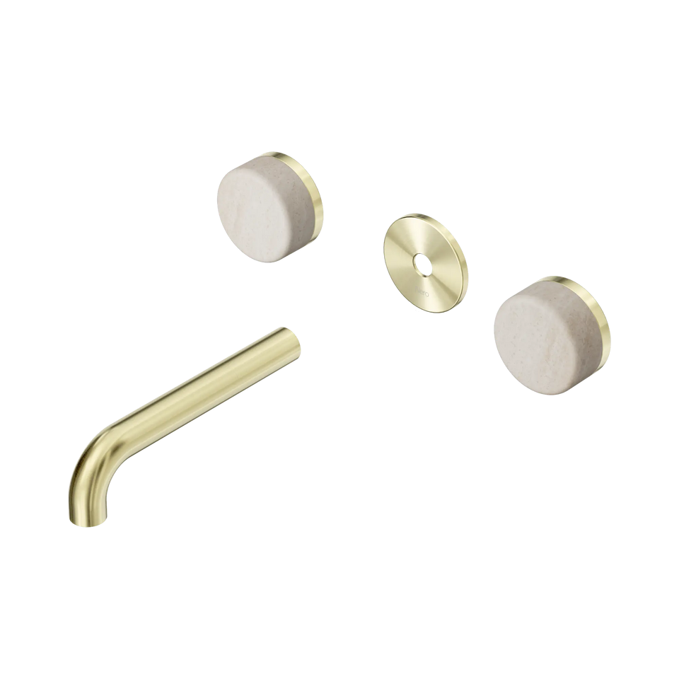 Nero Serenity Wall Basin Set Spout With Rome Travertine Handle Trim Kit Only - Brushed Gold / 160MM (24D076BG)