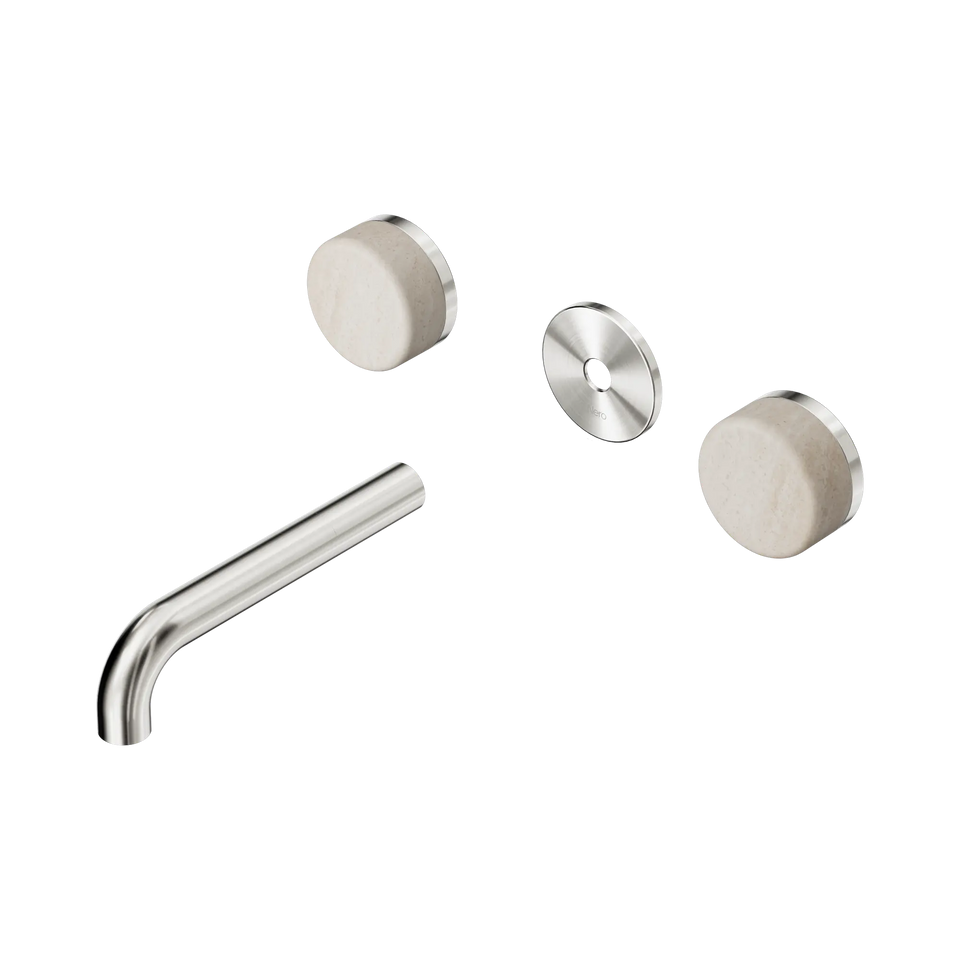 Nero Serenity Wall Basin Set Spout With Rome Travertine Handle Trim Kit Only - Brushed Nickel / 160MM (24D076BN)