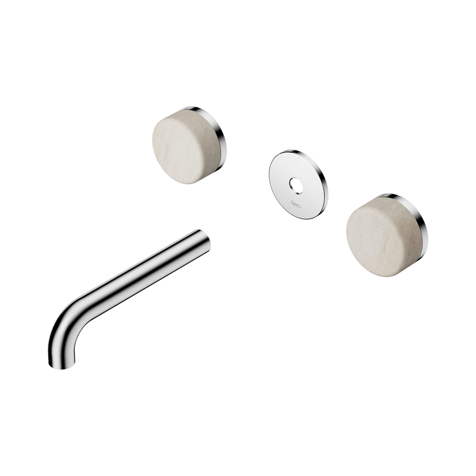 Nero Serenity Wall Basin Set Spout With Rome Travertine Handle Trim Kit Only - Chrome / 160MM (24D076CH)