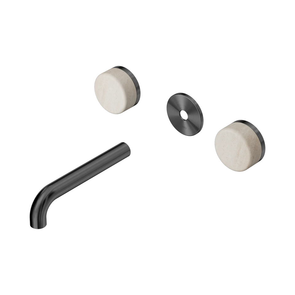Nero Serenity Wall Basin Set Spout With Rome Travertine Handle Trim Kit Only - Gun Metal / 160MM (24D076GM)