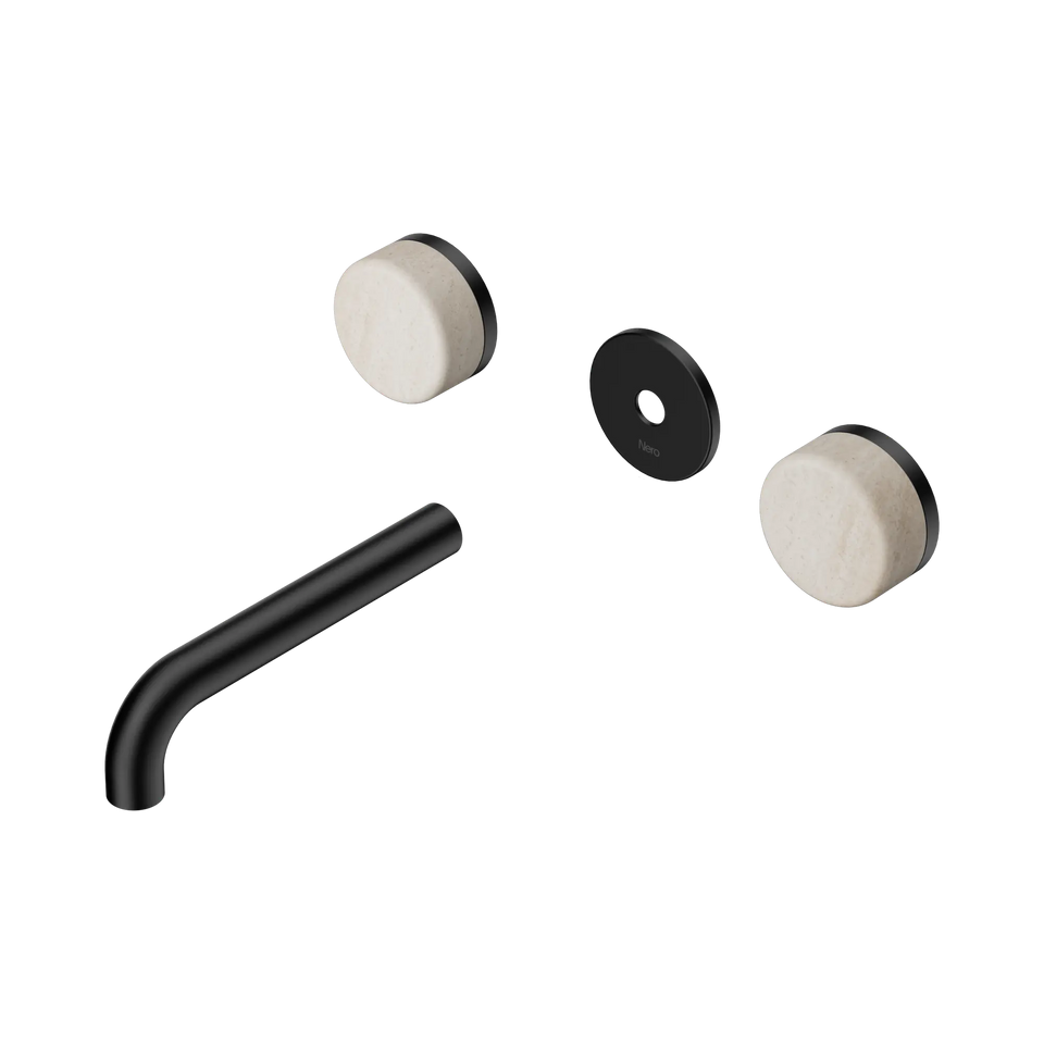 Nero Serenity Wall Basin Set Spout With Rome Travertine Handle Trim Kit Only - Matte Black / 160MM (24D076MB)