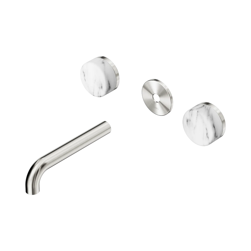 Nero Serenity Wall Basin Set 160/185/220mm Spout With Arabescato Corchia Handle Trim Kit Only Brushed Nickel
