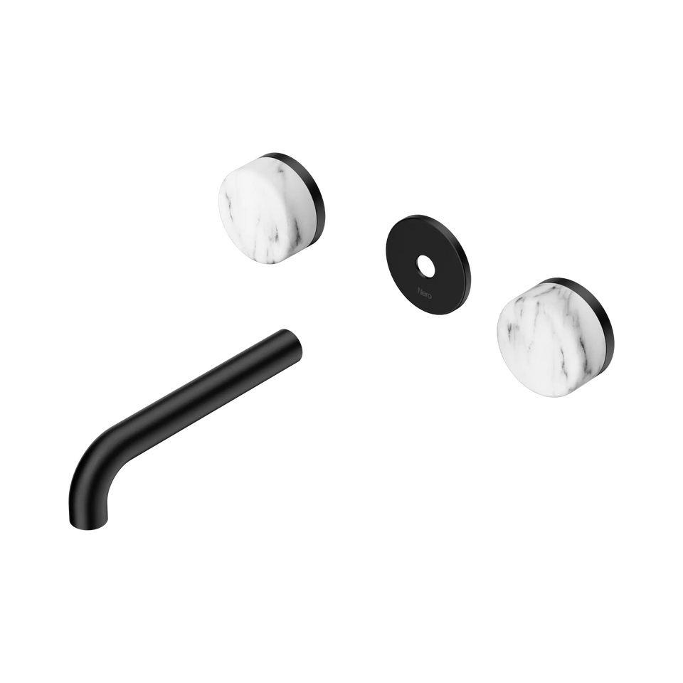 Nero Serenity Wall Basin Set Spout With Arabescato Corchia Handle Trim Kit Only - Matte Black / 160MM (24D077MB)