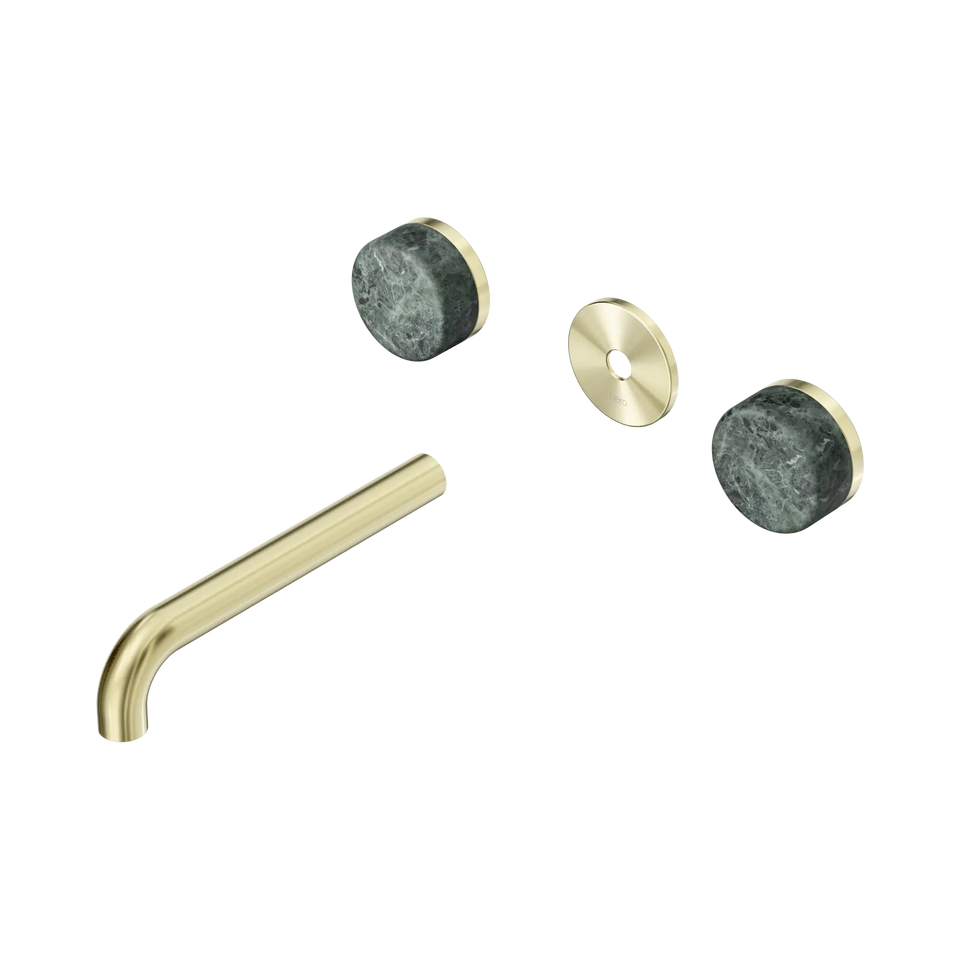 Nero Serenity Wall Basin Set 160/185/220mm Spout With Verde Alpi Handle Trim Kit Only Brushed Gold