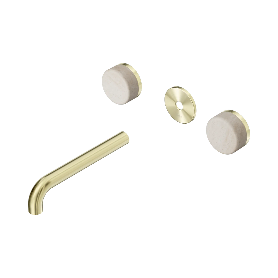 Nero Serenity Wall Basin Set 160/185/220mm Spout With Rome Travertine Handle Trim Kit Only Brushed Gold