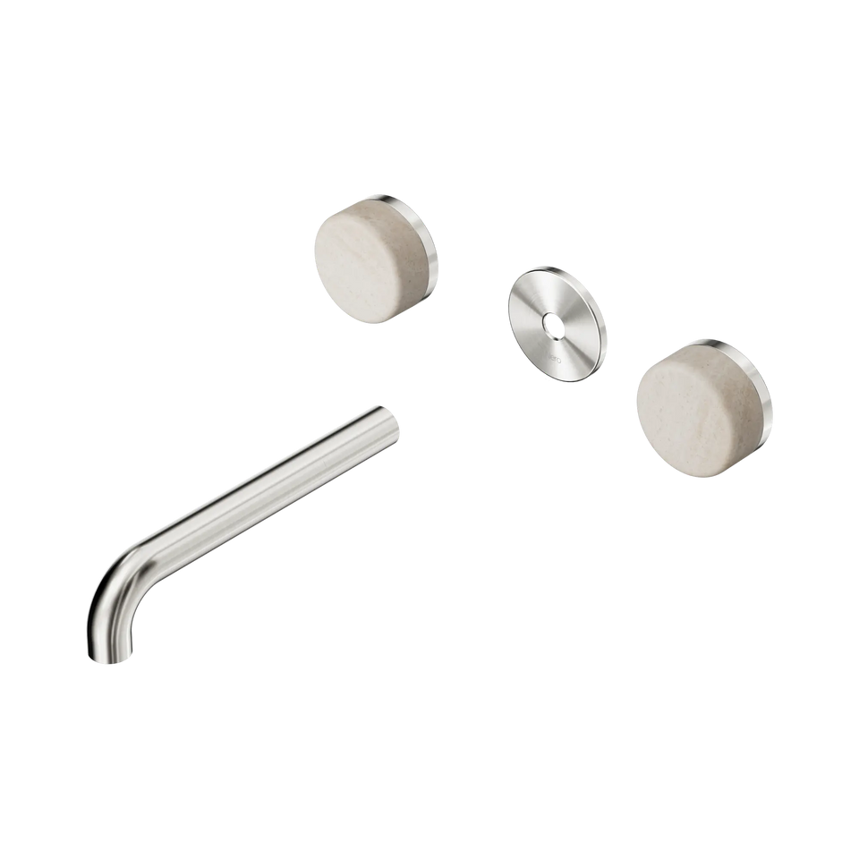 Nero Serenity Wall Basin Set 160/185/220mm Spout With Rome Travertine Handle Trim Kit Only Brushed Nickel