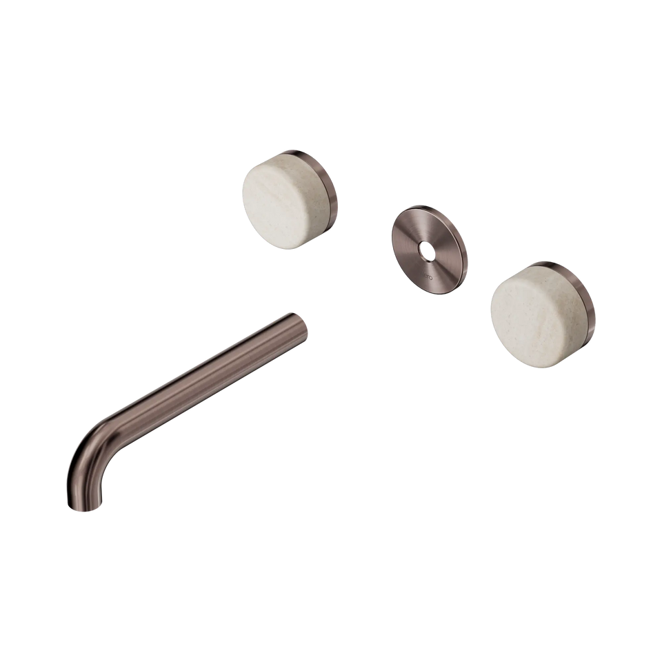 Nero Serenity Wall Basin Set 160/185/220mm Spout With Rome Travertine Handle Trim Kit Only Brushed Bronze