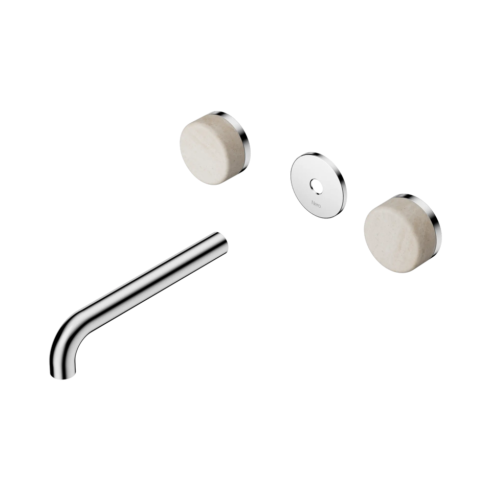 Nero Serenity Wall Basin Set Spout With Rome Travertine Handle Trim Kit Only - Chrome / 185MM (24D082CH)