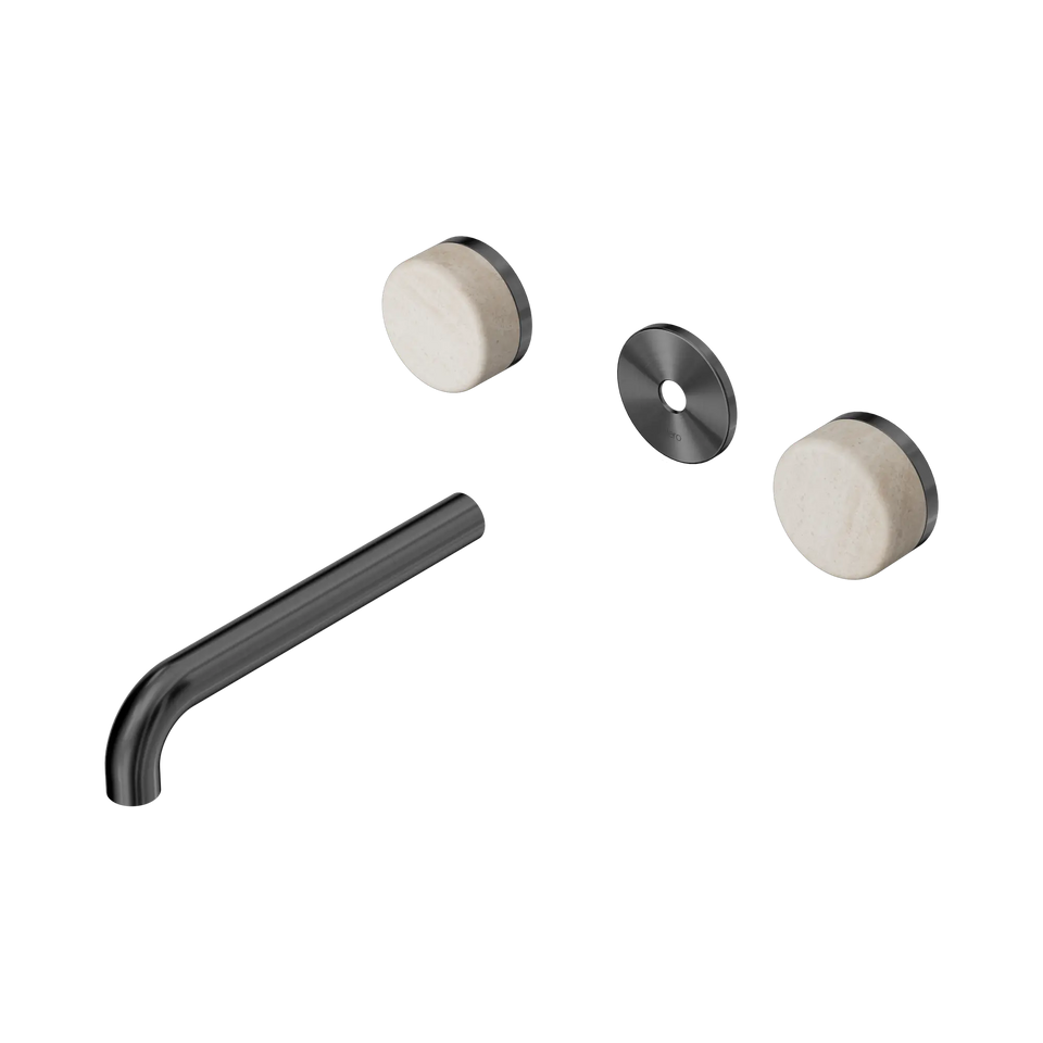 Nero Serenity Wall Basin Set Spout With Rome Travertine Handle Trim Kit Only - Gun Metal / 185MM (24D082GM)