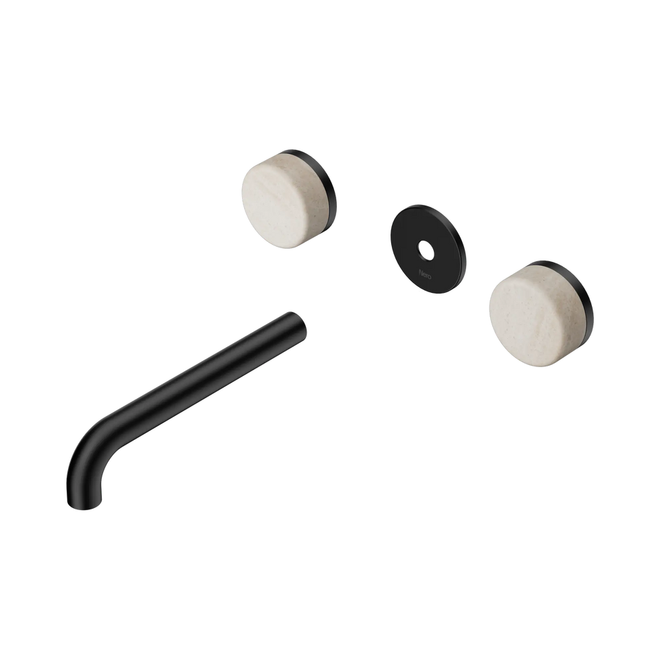 Nero Serenity Wall Basin Set 160/185/220mm Spout With Rome Travertine Handle Trim Kit Only Matte Black