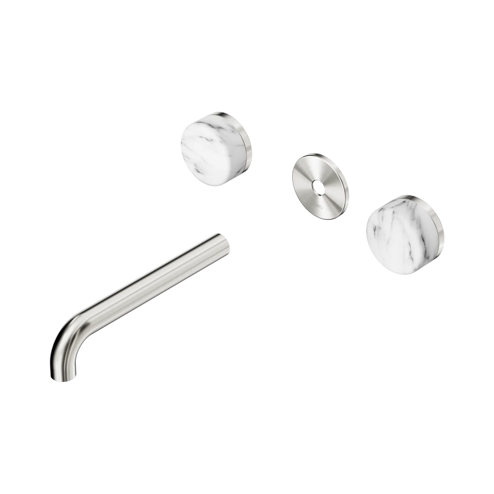 Nero Serenity Wall Basin Set Spout With Arabescato Corchia Handle Trim Kit Only - Brushed Nickel / 185MM (24D083BN)