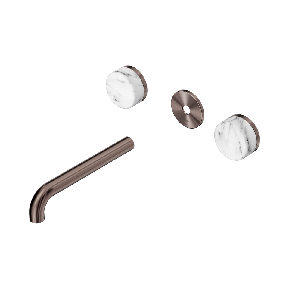 Nero Serenity Wall Basin Set Spout With Arabescato Corchia Handle Trim Kit Only - Brushed Bronze / 185MM (24D083BZ)