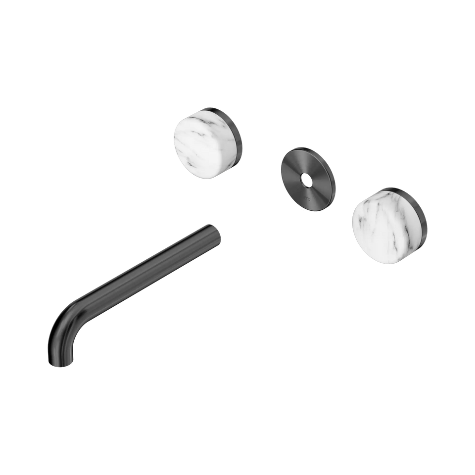 Nero Serenity Wall Basin Set 160/185/220mm Spout With Arabescato Corchia Handle Trim Kit Only Gun Metal