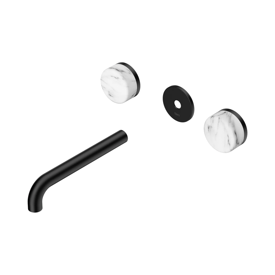 Nero Serenity Wall Basin Set Spout With Arabescato Corchia Handle Trim Kit Only - Matte Black / 185MM (24D083MB)