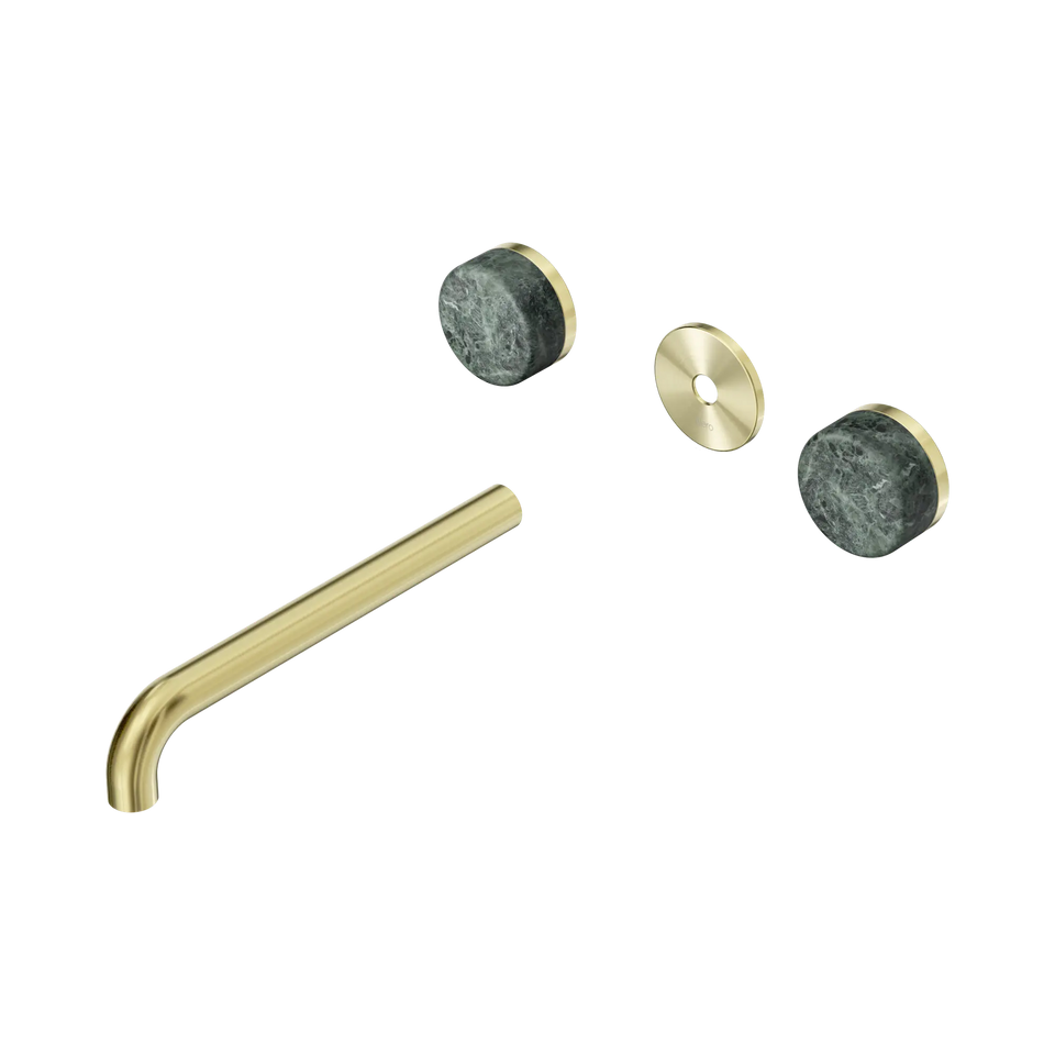 Nero Serenity Wall Basin Set 160/185/220mm Spout With Verde Alpi Handle Trim Kit Only Brushed Gold