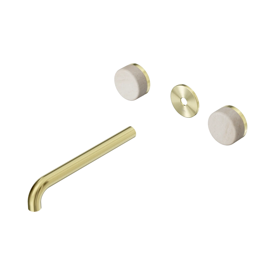 Nero Serenity Wall Basin Set Spout With Rome Travertine Handle Trim Kit Only - Brushed Gold / 220MM (24D088BG)