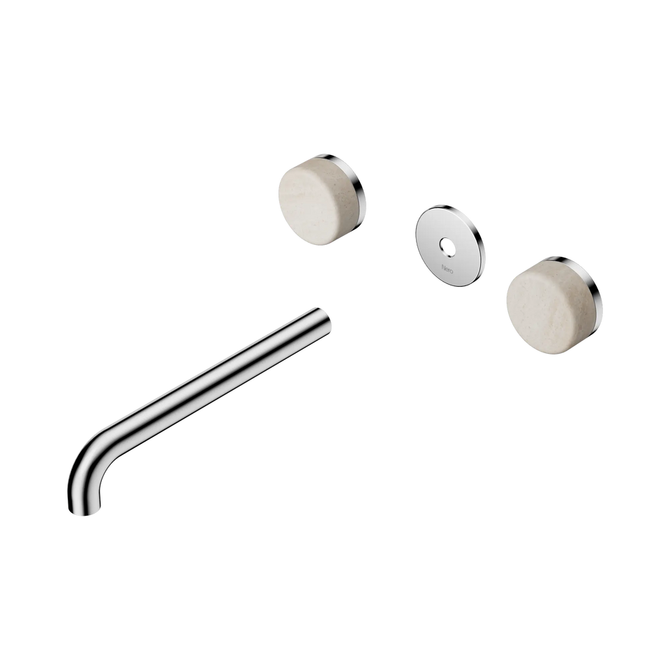 Nero Serenity Wall Basin Set Spout With Rome Travertine Handle Trim Kit Only - Chrome / 220MM (24D088CH)