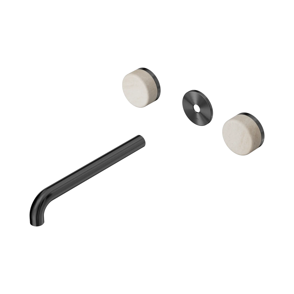 Nero Serenity Wall Basin Set Spout With Rome Travertine Handle Trim Kit Only - Gun Metal / 220MM (24D088GM)