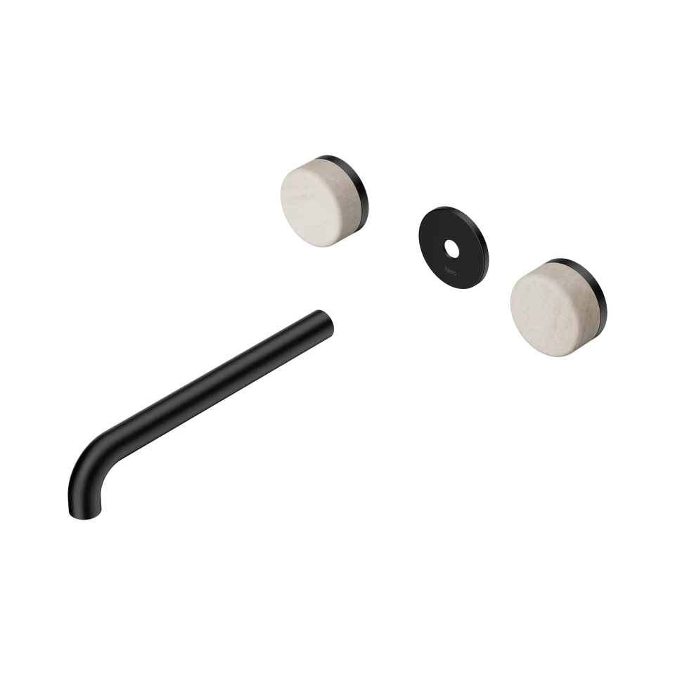 Nero Serenity Wall Basin Set Spout With Rome Travertine Handle Trim Kit Only - Matte Black / 220MM (24D088MB)