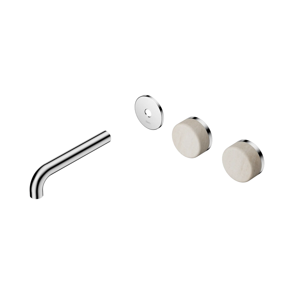 Nero Serenity Wall Basin/Bath Set Offset Spout With Rome Travertine Handles Trim Kit Only - Chrome / 160MM (24D094CH)