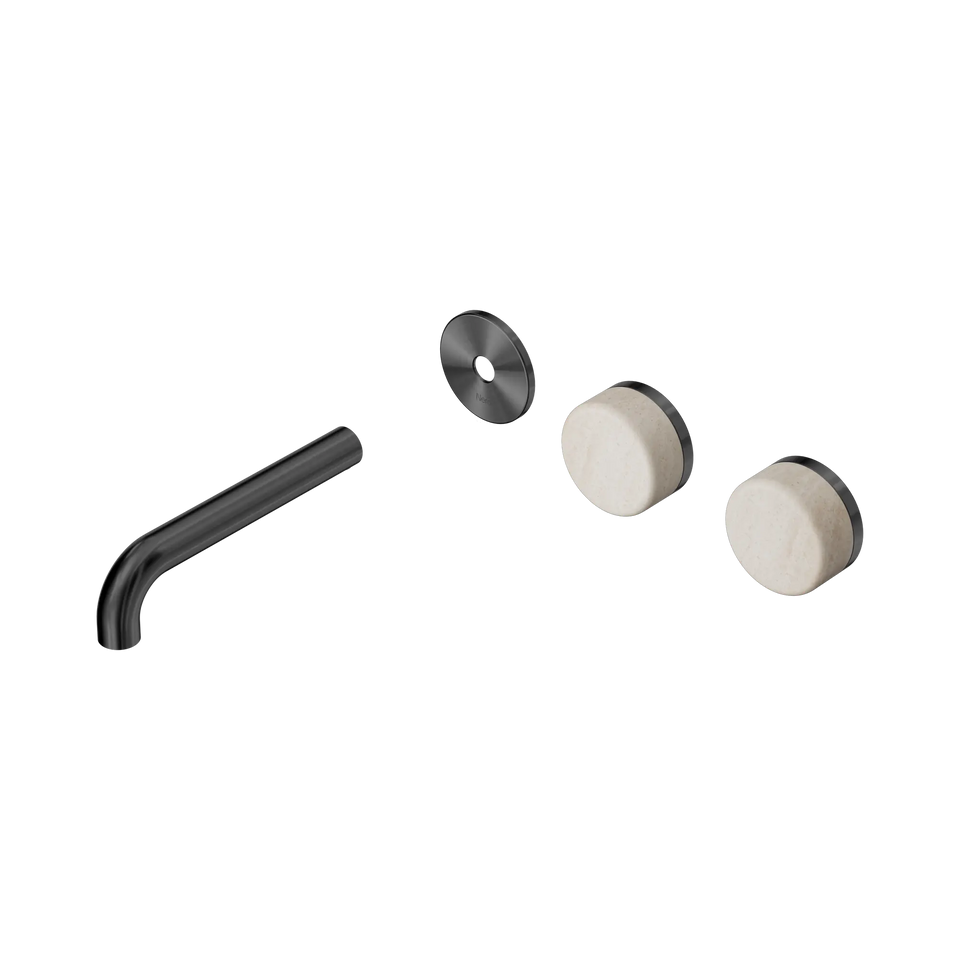 Nero Serenity Wall Basin/Bath Set Offset Spout With Rome Travertine Handles Trim Kit Only - Gun Metal / 160MM (24D094GM)