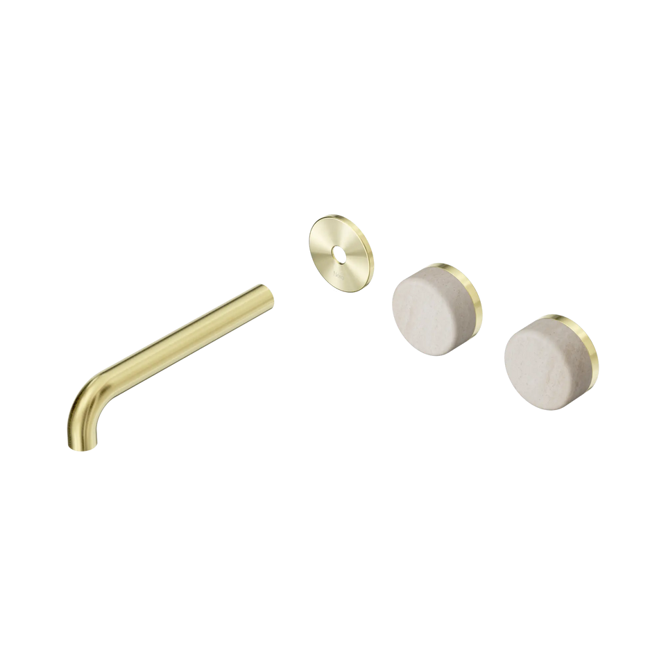 Nero Serenity Wall Basin Set 185mm Offset spout With Rome Travertine Handle Trim Kit Only Brushed Gold