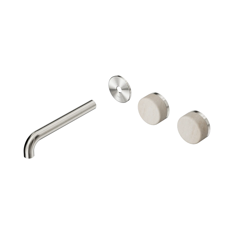 Nero Serenity Wall Basin/Bath Set Offset Spout With Rome Travertine Handles Trim Kit Only - Brushed Nickel / 185MM (24D100BN)