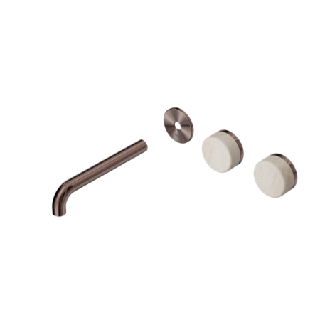 Nero Serenity Wall Basin/Bath Set 160/185/220mm Offset Spout With Rome Travertine Handles Trim Kit Only Brushed Bronze