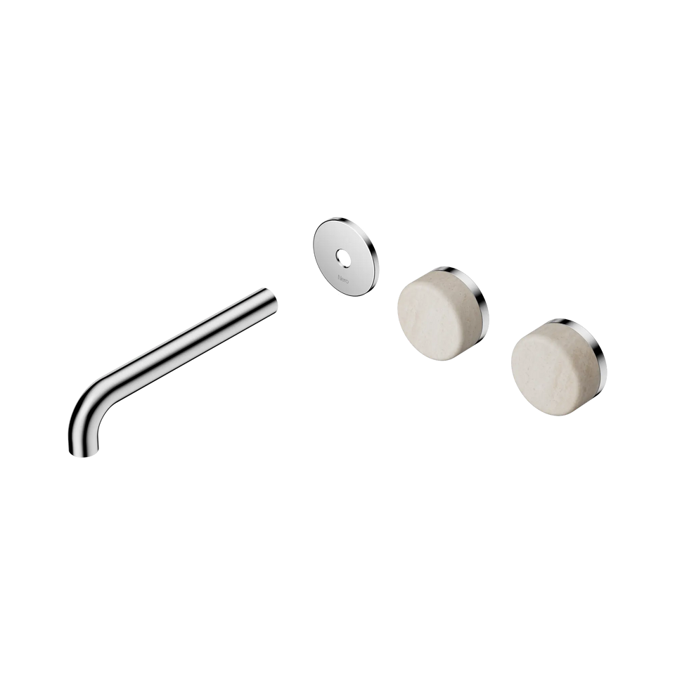 Nero Serenity Wall Basin/Bath Set Offset Spout With Rome Travertine Handles Trim Kit Only - Chrome / 185MM (24D100CH)