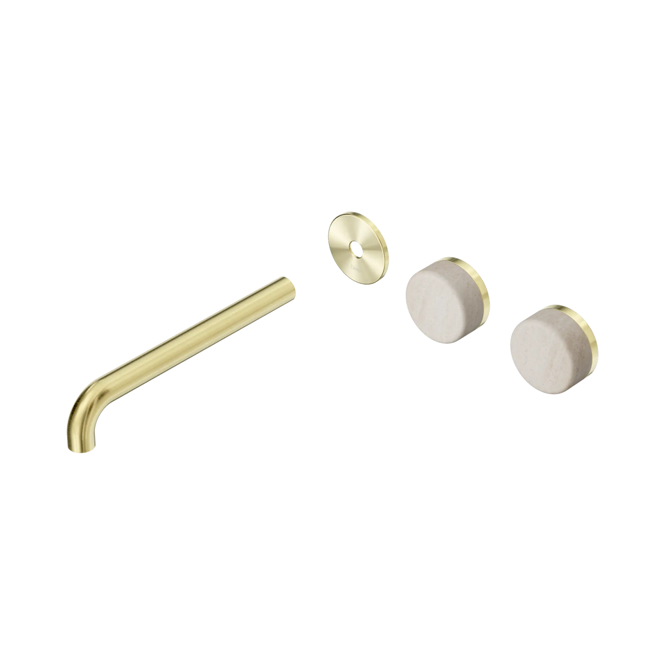 Nero Serenity Wall Basin/Bath Set Offset Spout With Rome Travertine Handles Trim Kit Only - Brushed Gold / 220MM (24D106BG)