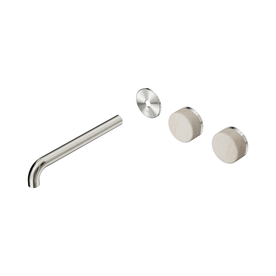 Nero Serenity Wall Basin/Bath Set Offset Spout With Rome Travertine Handles Trim Kit Only - Brushed Nickel / 220MM (24D106BN)