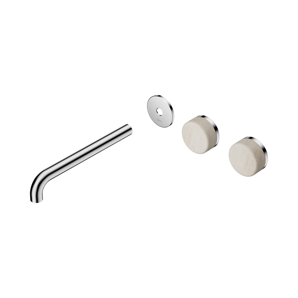 Nero Serenity Wall Basin/Bath Set Offset Spout With Rome Travertine Handles Trim Kit Only - Chrome / 220MM (24D106CH)