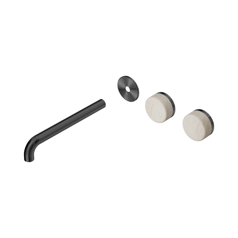 Nero Serenity Wall Basin/Bath Set Offset Spout With Rome Travertine Handles Trim Kit Only - Gun Metal / 220MM (24D106GM)