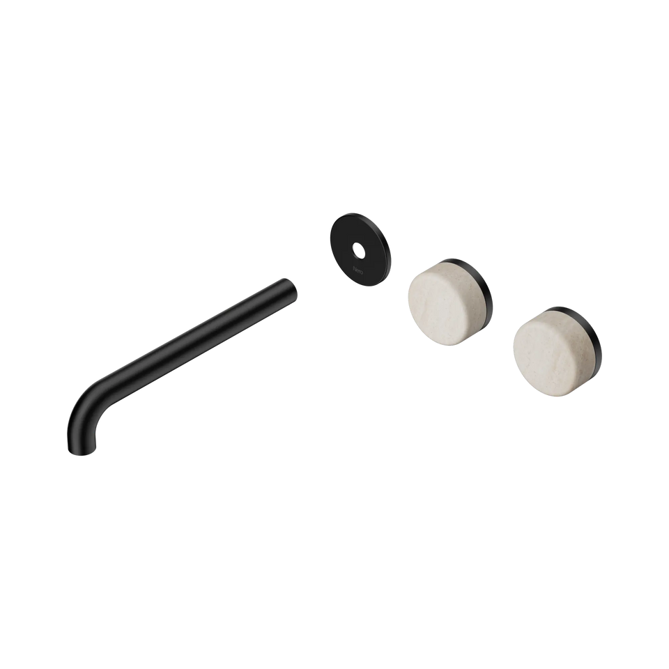 Nero Serenity Wall Basin/Bath Set Offset Spout With Rome Travertine Handles Trim Kit Only - Matte Black / 220MM (24D106MB)