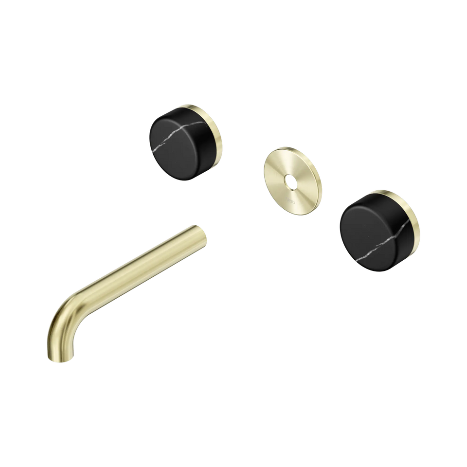 Nero Serenity Wall Basin Set 160/185/220mm Spout With Nero Marquina Handle Trim Kit Only Brushed Gold
