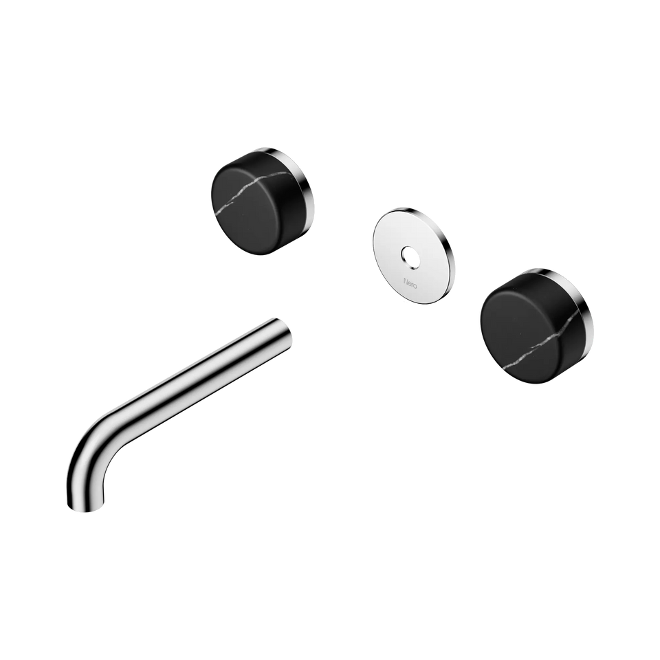 Nero Serenity Wall Basin Set 160/185/220mm Spout With Nero Marquina Handle Trim Kit Only Chrome
