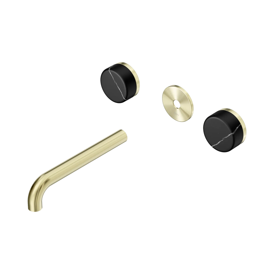 Nero Serenity Wall Basin Set 160/185/220mm Spout With Nero Marquina Handle Trim Kit Only Brushed Gold