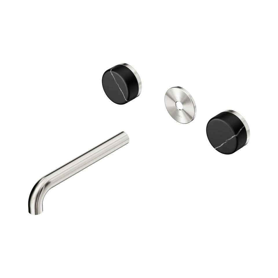 Nero Serenity Wall Basin Set 160/185/220mm Spout With Nero Marquina Handle Trim Kit Only Brushed Nickel