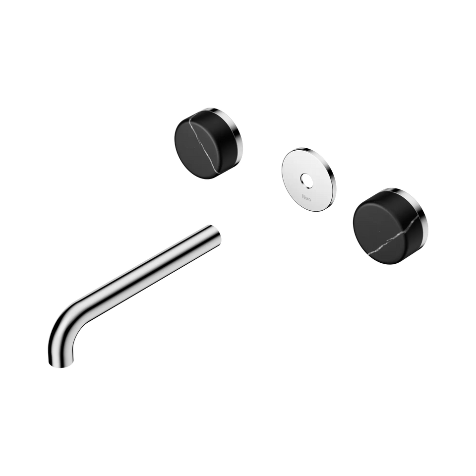 Nero Serenity Wall Basin Set 160/185/220mm Spout With Nero Marquina Handle Trim Kit Only Chrome