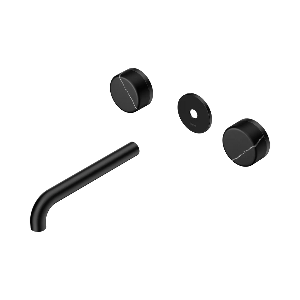 Nero Serenity Wall Basin Set 160/185/220mm Spout With Nero Marquina Handle Trim Kit Only Matte Black