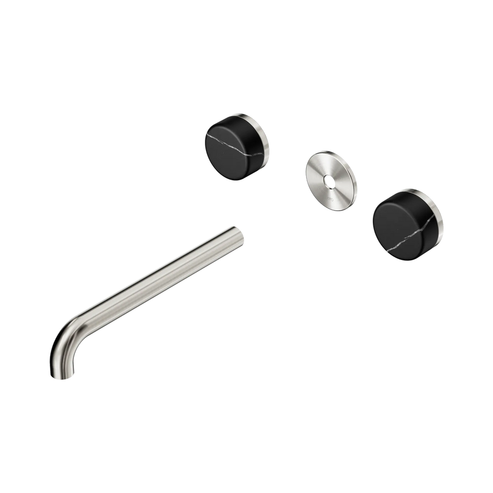 Nero Serenity Wall Basin Set 160/185/220mm Spout With Nero Marquina Handle Trim Kit Only Brushed Nickel