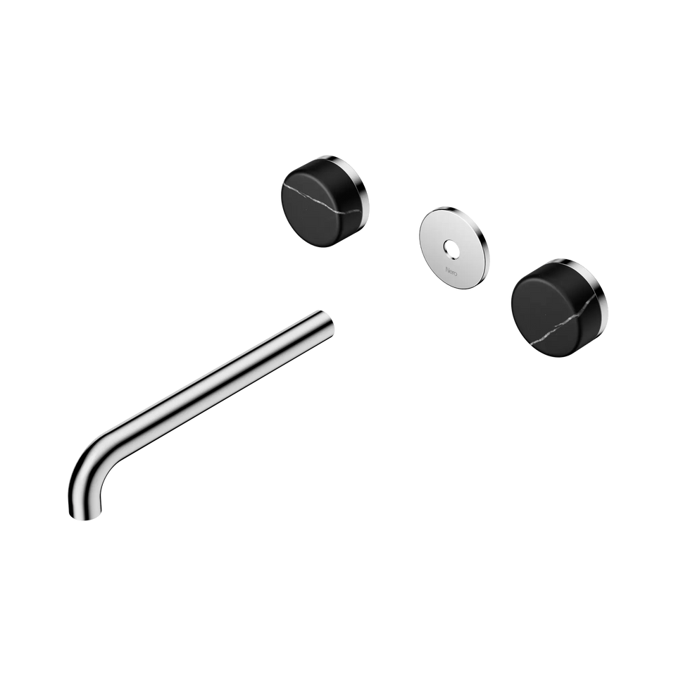 Nero Serenity Wall Basin Set Spout With Nero Marquina Handle Trim Kit Only - Chrome / 220MM (24D112CH)