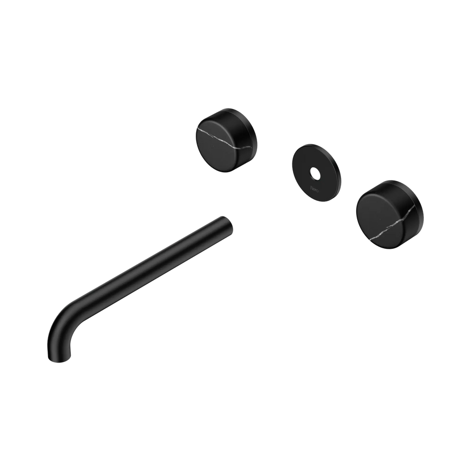 Nero Serenity Wall Basin Set 160/185/220mm Spout With Nero Marquina Handle Trim Kit Only Matte Black
