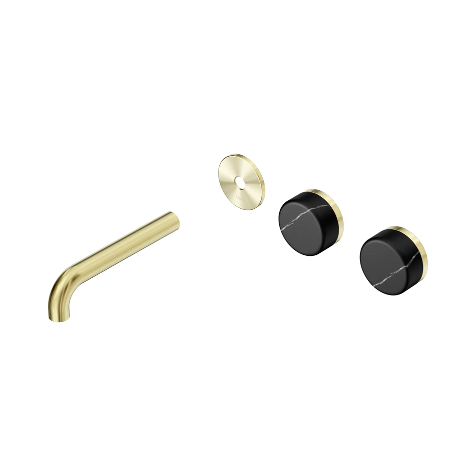 Nero Serenity Wall Basin/Bath Set Offset Spout With Marquina Black Handles Trim Kit Only - Brushed Gold / 160MM (24D113BG)