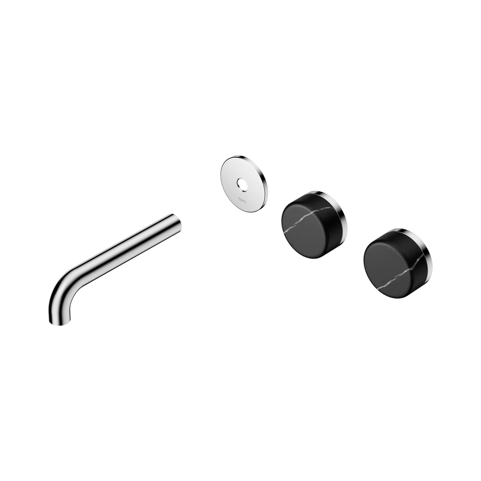 Nero Serenity Wall Basin/Bath Set Offset Spout With Marquina Black Handles Trim Kit Only - Chrome / 160MM (24D113CH)