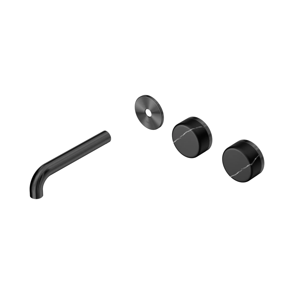 Nero Serenity Wall Basin/Bath Set Offset Spout With Marquina Black Handles Trim Kit Only - Gun Metal / 160MM (24D113GM)