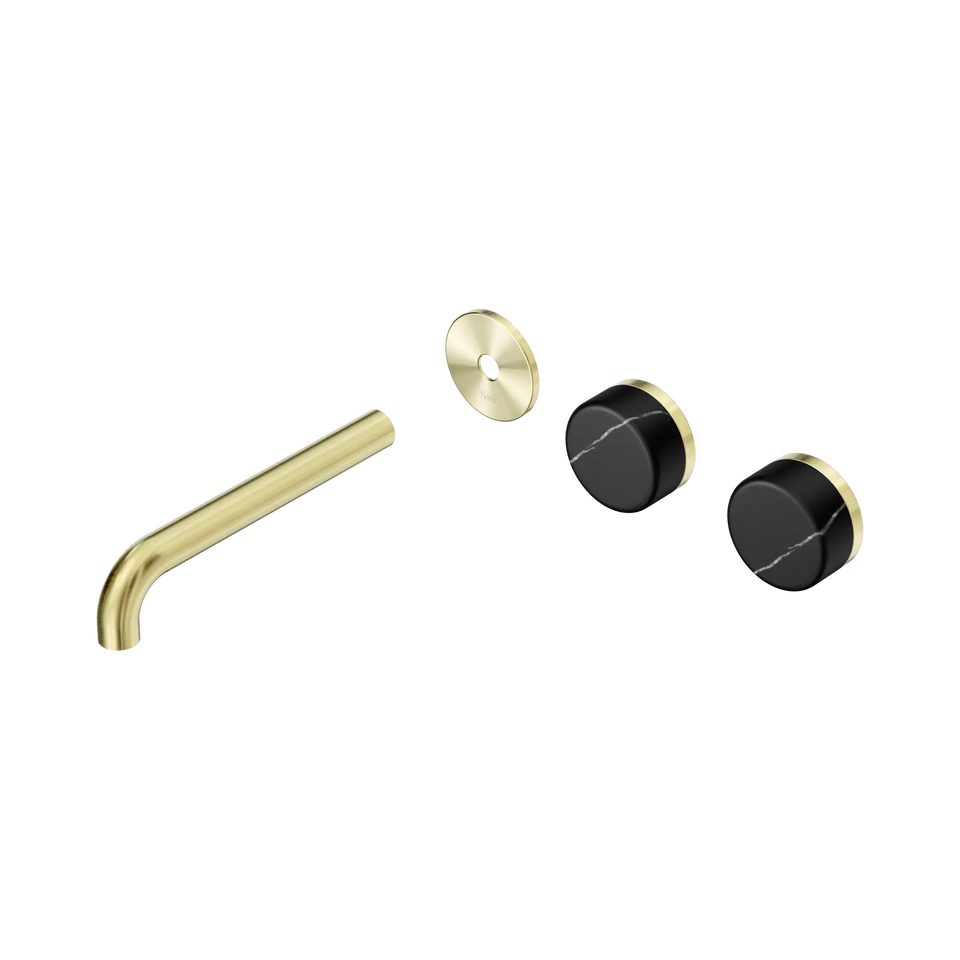 Nero Serenity Wall Basin/Bath Set Offset Spout With Marquina Black Handles Trim Kit Only - Brushed Gold / 185MM (24D114BG)