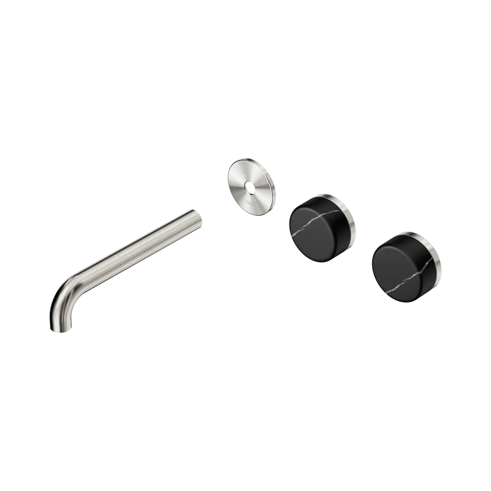 Nero Serenity Wall Basin/Bath Set Offset Spout With Marquina Black Handles Trim Kit Only - Brushed Nickel / 185MM (24D114BN)